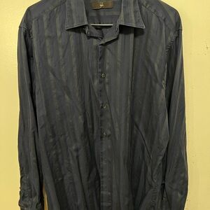 Z Zegna Dark Blue Striped Button-Down Shirt